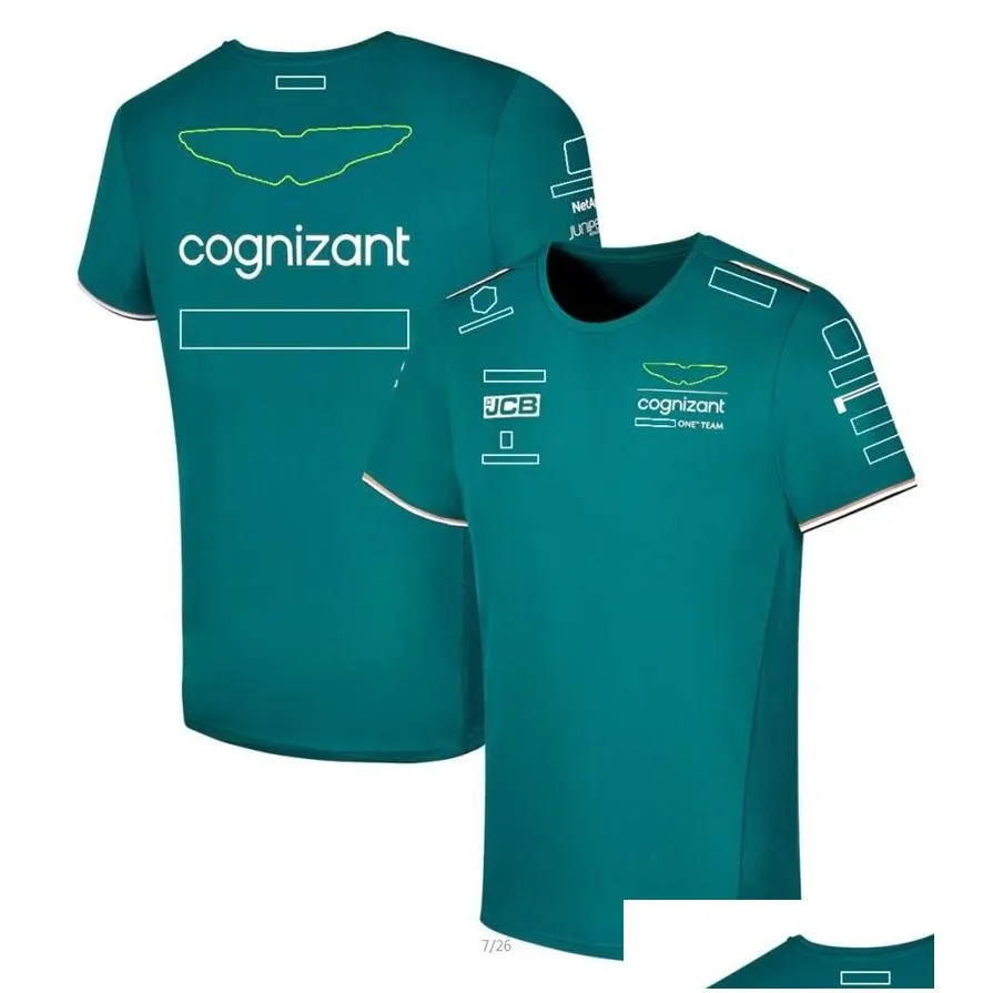 f1 2023 official team t-shirt summer round neck short sleeve racing suit men`s custom green racing polo shirt