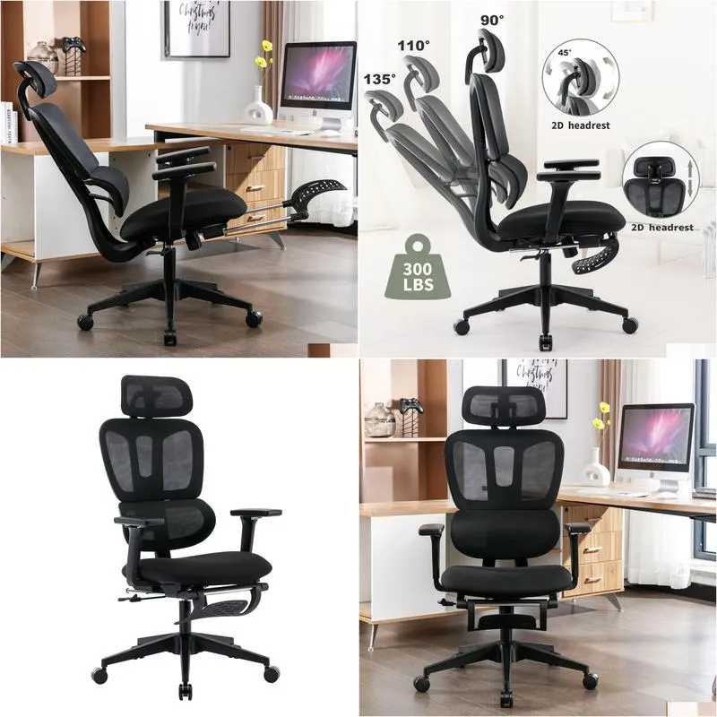 ergonomic mesh office chair with 2d adjustable armrest,high back desk computer chair,black