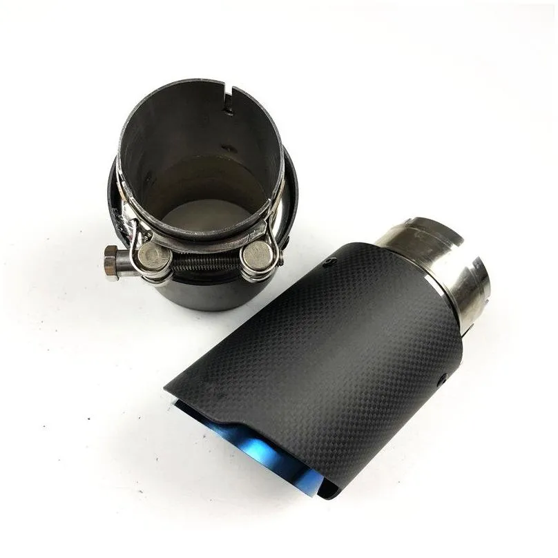 2 pcs akrapovic matte carbon exhaust end pipes car single muffler tips for bmw benz vw audi blue