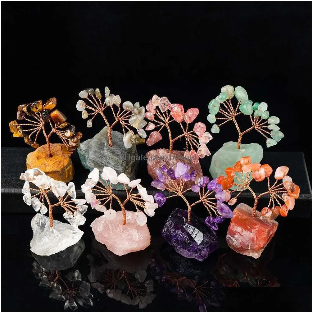 Arts And Crafts 1Pc Natural Gemstone Crystal Lucky Tree With Stone Base Home Office Desk Living Room Decor Mini Drop Delivery Dhwu1