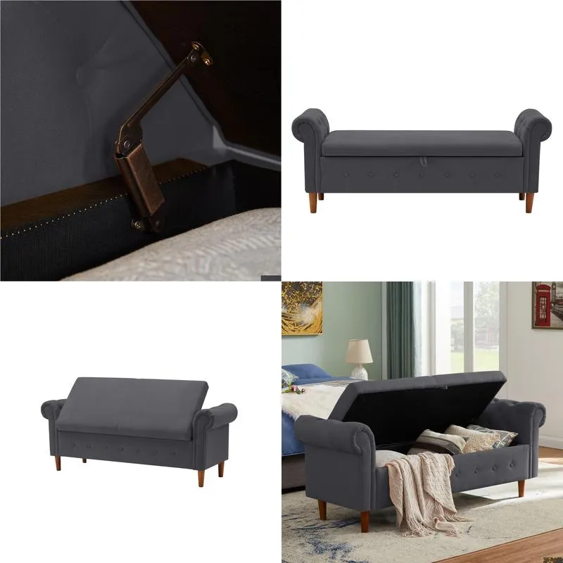 new style space saving storage multipurpose rectangular sofa stool with large storage space,dark gray
