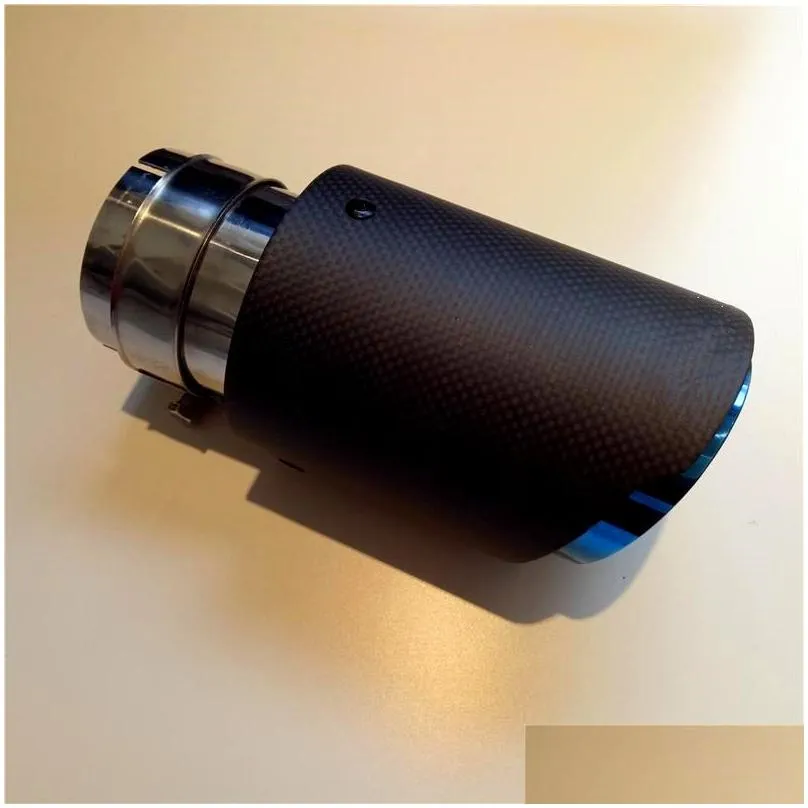 1pcs in 63mm out 101mm akrapovic exhaust pipe escape carbon fiber with blue stainless steel muffler tail tip