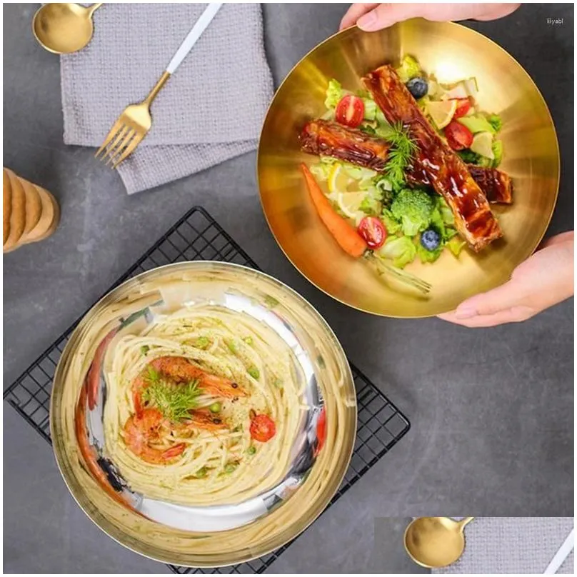 dinnerware sets 24cm stainless steel fruit salad bowls soup rice noodle ramen bowl kitchen tableware utensils container mixing