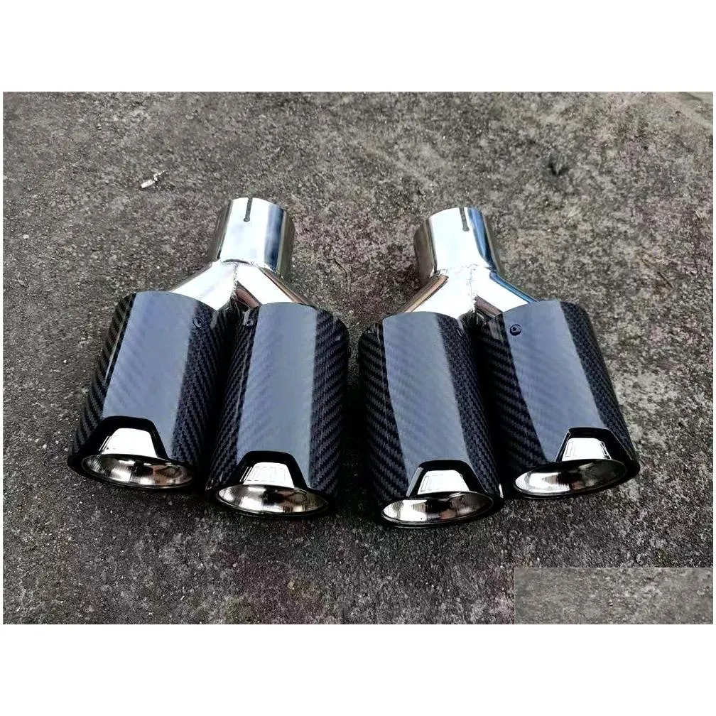 2 pcs car carbon fiber exhaust twin end pipes for bmw 92mm outlet m performance dual tips