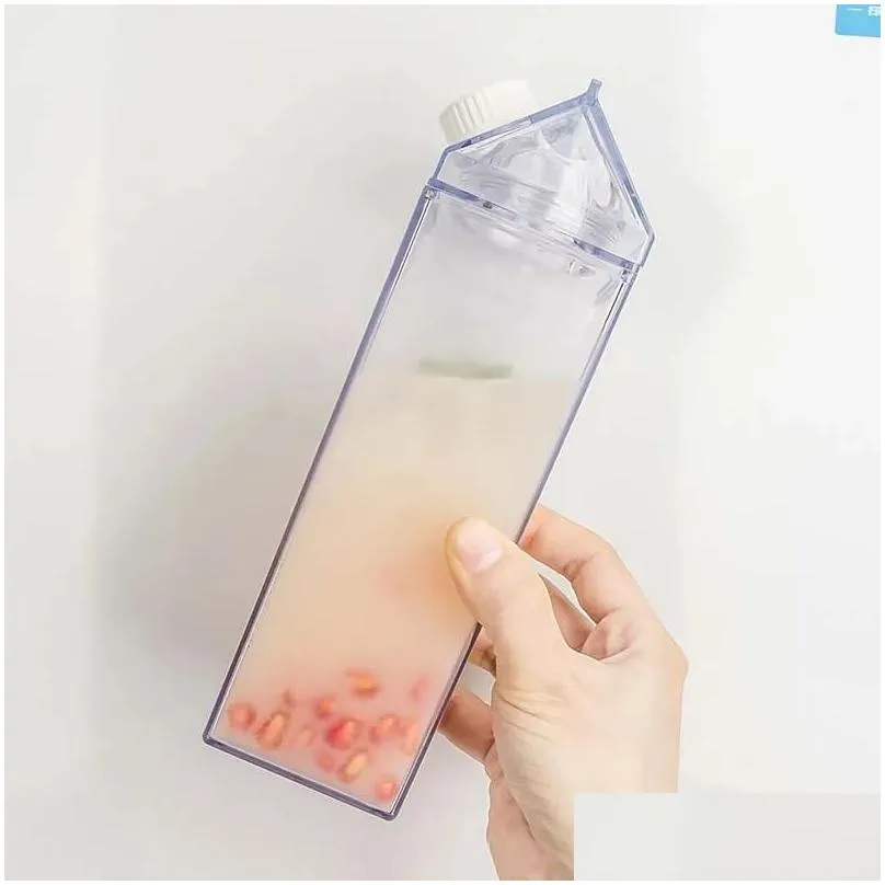 plastic clear milk carton shaped water bottles portable drinking sports milk cups water bottle with lid