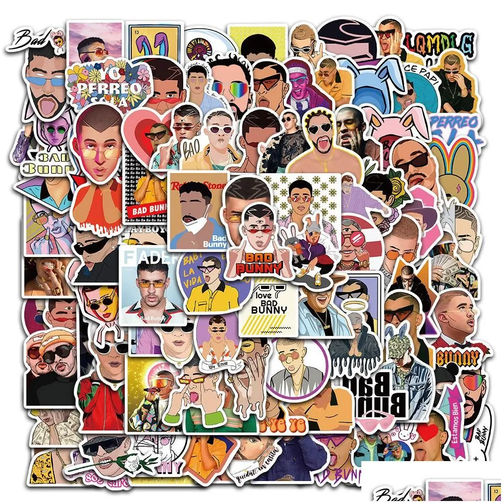 waterproof sticker 50/100pcs puerto rican singer bad bunny stickers for stationery laptop skateboard car motorcycle funny cool graffiti vinyl decal car