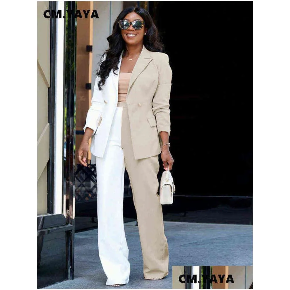 Women`S Suits & Blazers Cmyaya Elegant Work Women Pants Suit And Long Sleeve Blazer Matching Set Fashion Tracksuit Two 2 Piece 2022 O Dhtlc