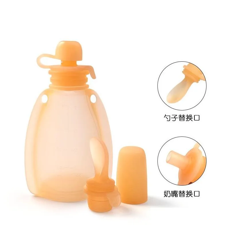 baby silicone squeeze feeding spoon bottle bpa free food grade portable puree pouch refillable infant food container milk storage bags