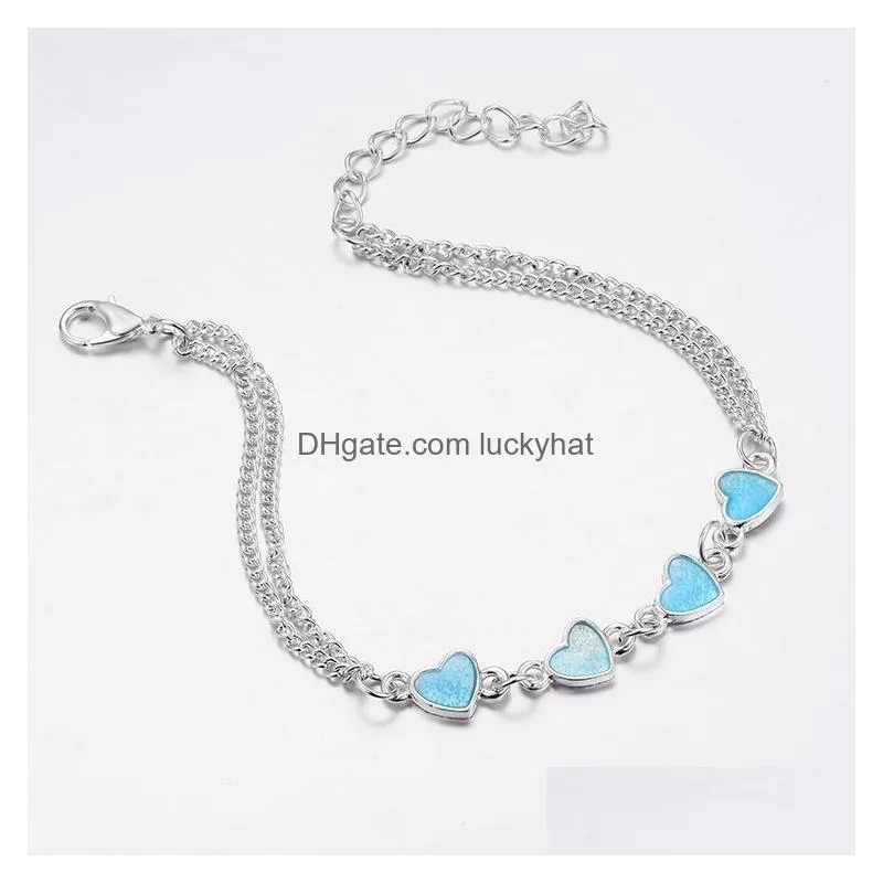 Anklets Retro Sier Tassel Plum Shape Small Flower Heart Pendant Anklet Bracelet Fashion Simple Bracelets Drop Delivery Jewelry Dhtw1