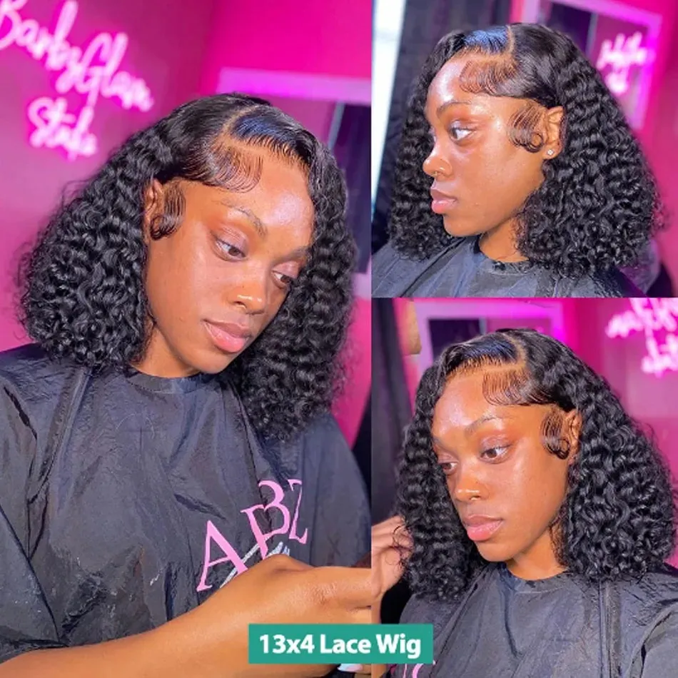 Glueless Short Kinky Curly Bob Glueless 13x4 Lace Frontal Wig 12A Human Hair Wig Pre Plucked Transparent Lace Wigs for Women Wig