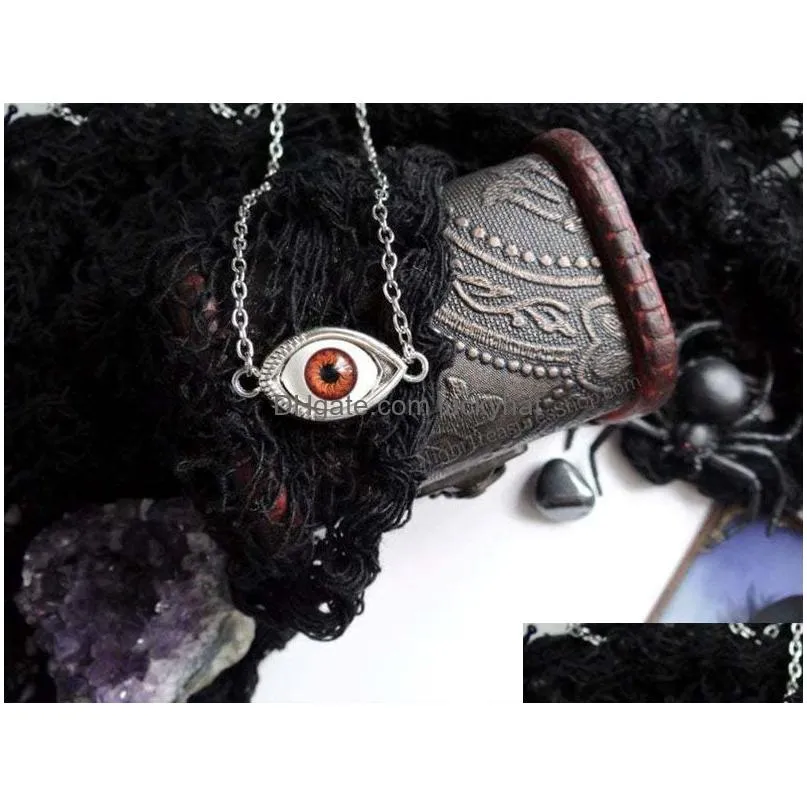 Pendant Necklaces Vintage Bronze Turkish L Evil Devil Eyes Necklace Pendant Punk Bff Statement Steampunk Choker For Women Witch Gothic Dhzc8