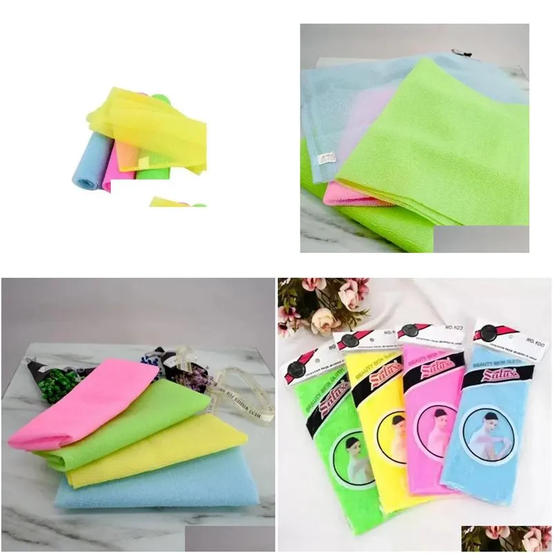 30x90cm multi colors salux nylon bath brushes exfoliating beauty skin bath shower wash cloth towel back scrubbers wholesale ee