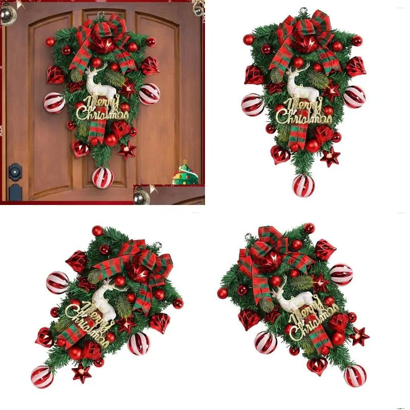 decorative flowers christmas upside down wreath with reindeer multifunctional festival theme for door window fireplace