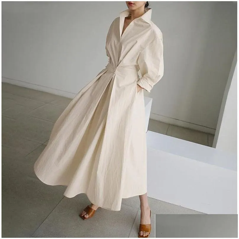 Basic & Casual Dresses Casual Dresses 5Xl Autumn And Winter Plus Size Womens Clothing Fashion Street Coat Button Lapel Belt Swing Dro Dhw4K