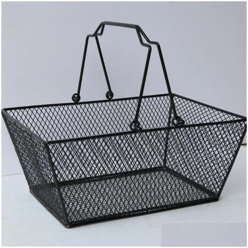 new shopping baskets for cosmetics ,powder coated bastket for cosmetics store wire mesh basket with metal handles free shipping