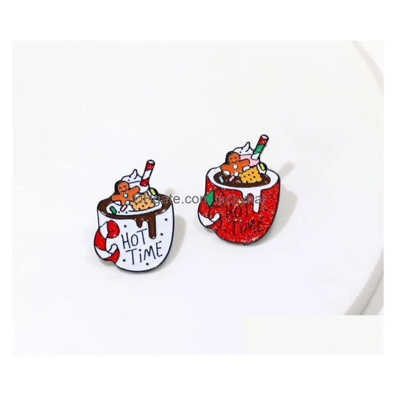 Pins, Brooches Christmas Coffee Cup Car Tree Enamel Pin Time Brooch Denim Jeans Shirt Bag Red Green Jewelry Gift For Friends Kids Dro Dhhjg