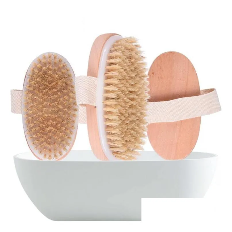 dry skin body soft natural bristle brush wooden bath shower bristle brush spa body brush without handle 2020