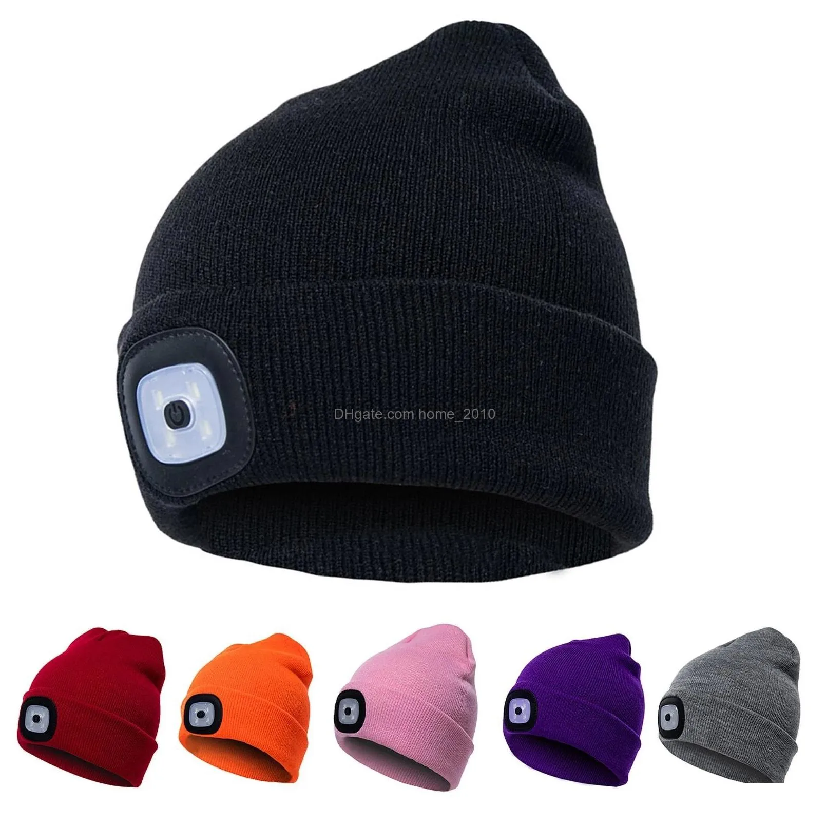 unisex outdoor cycling hiking led light knitted hat winter elastic beanie cap hat with lighting xmas gift