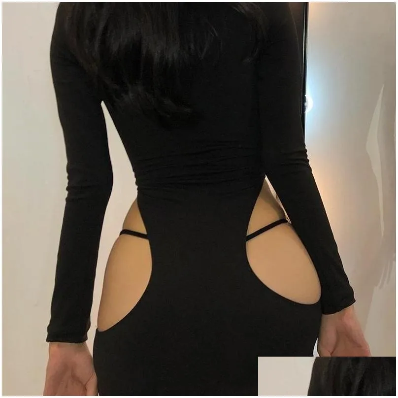 Basic & Casual Dresses Casual Dresses Woman Spring Autumn Bodycon Mini Dress Clothes Cutout Long Sleeves Y Streetwear Party Female Wo Dhr4X