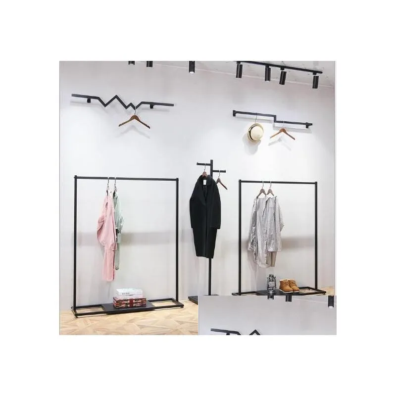 clothes rack showcase racks in men`s and women`s clothing stores side-hanging clothes rack front floor hanger