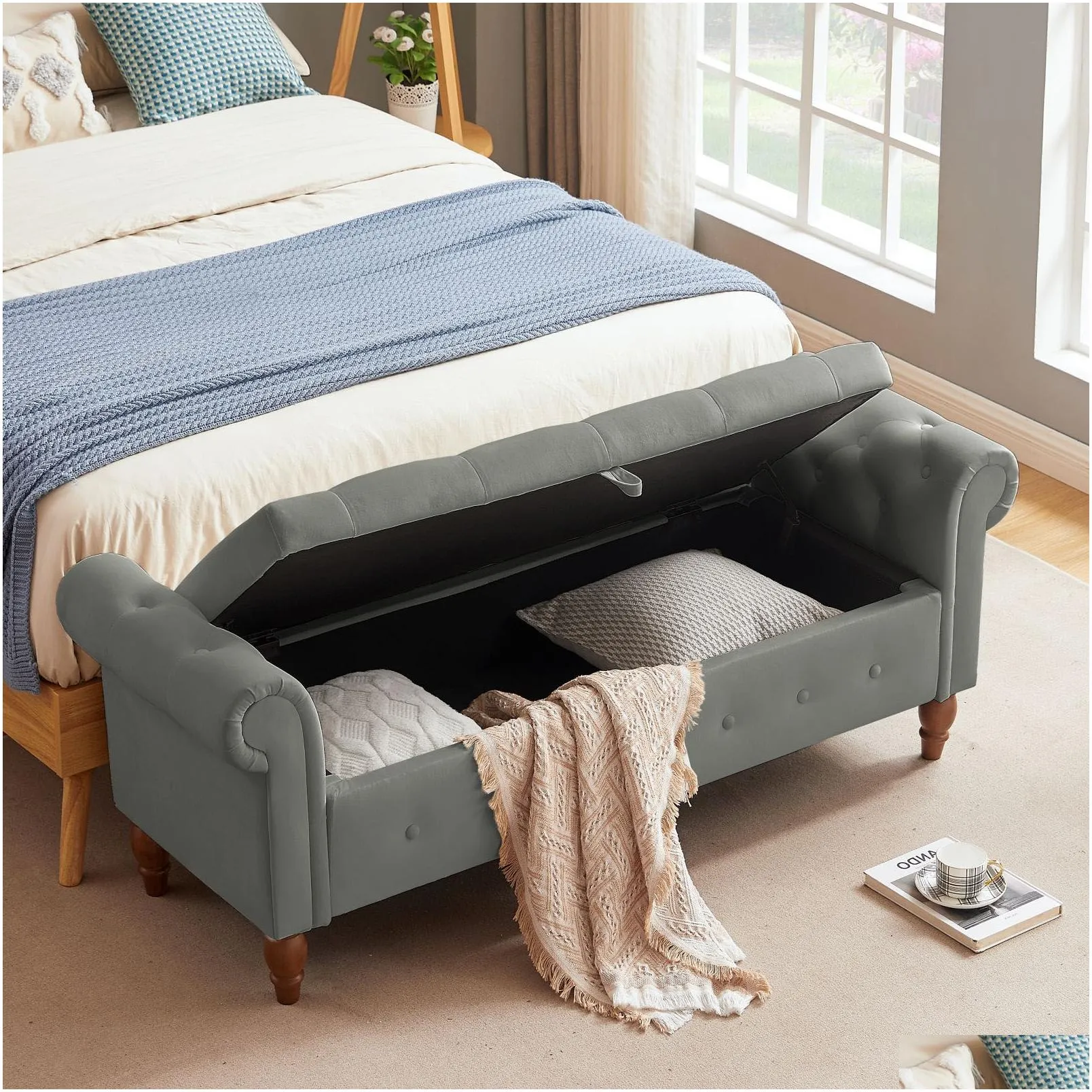 ottman space saving storage multipurpose rectangular sofa stool with large storage space,gray