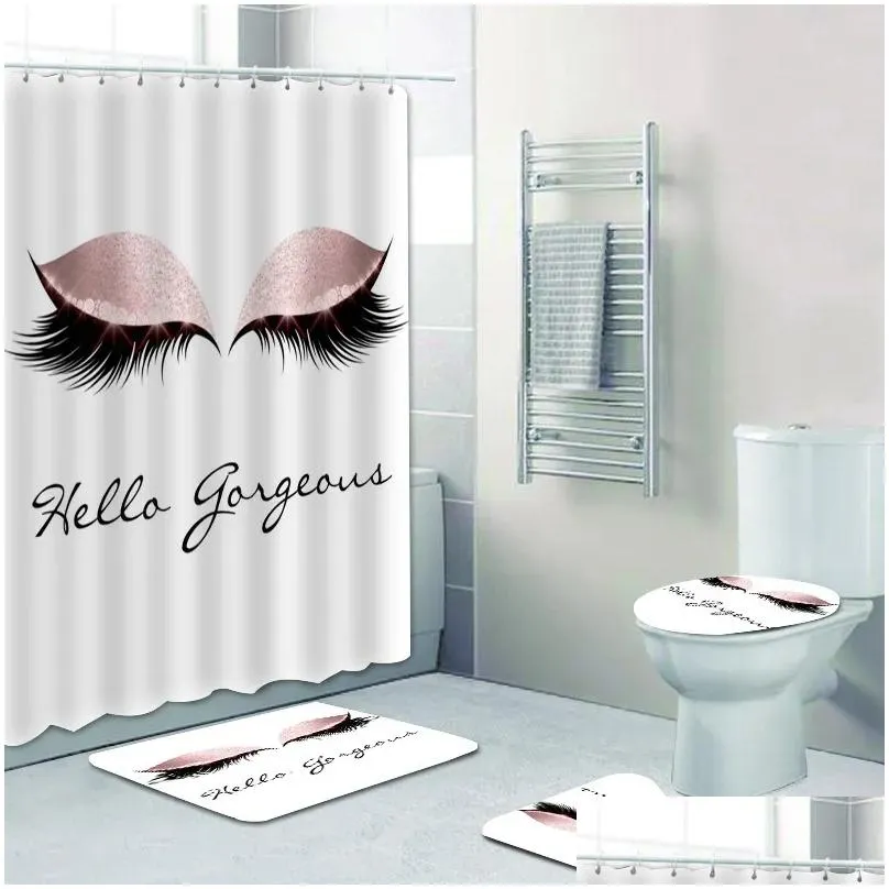 girly rose gold eyelash makeup shower curtain bath curtain set spark rose drip bathroom curtain eye lash beauty salon home decor