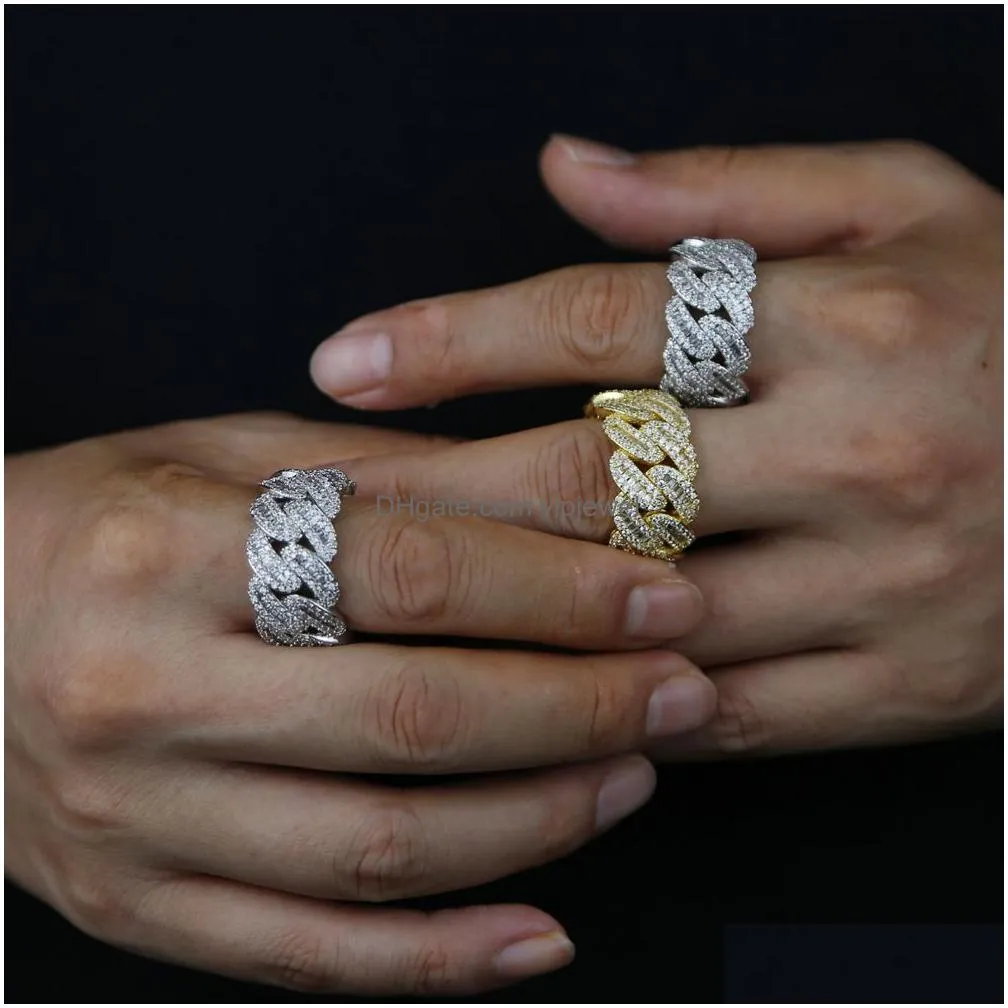band rings iced out bling men finger jewelry full paved rectangle cubic zirconia 5a cz cuban link chain engagement ring 221107