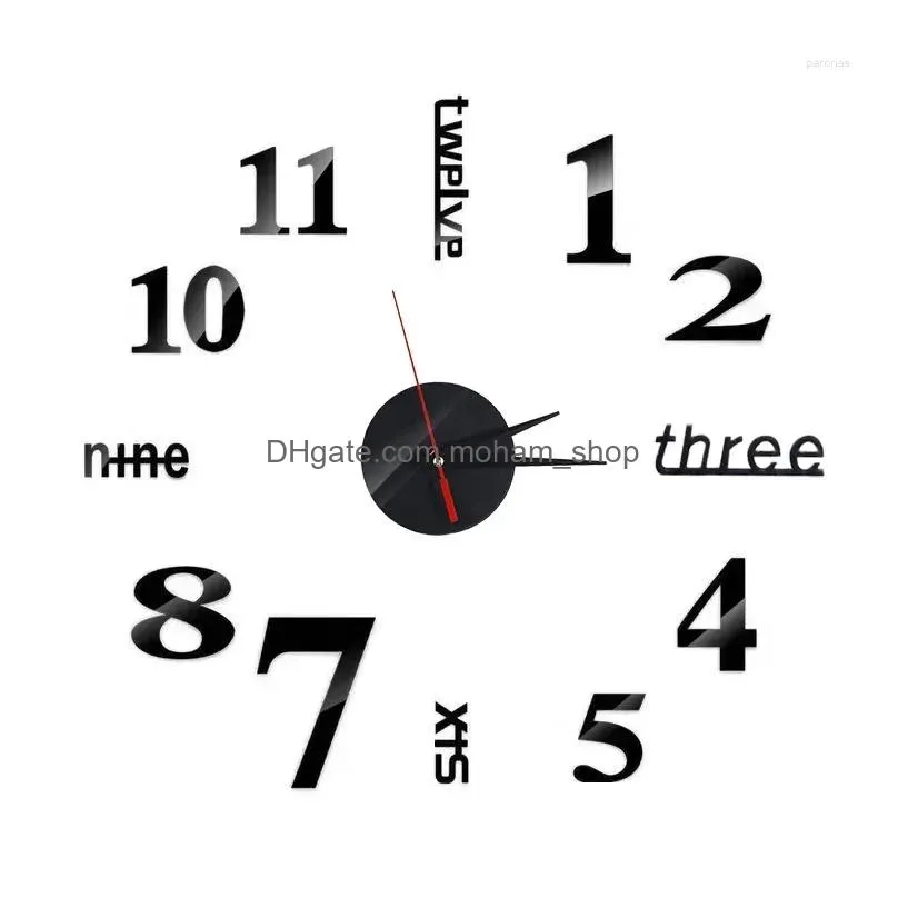 wall clocks quartz stickers adhesive decor mirror large home room watches clock living for hanging self frameless