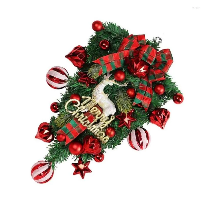 decorative flowers christmas upside down wreath with reindeer multifunctional festival theme for door window fireplace