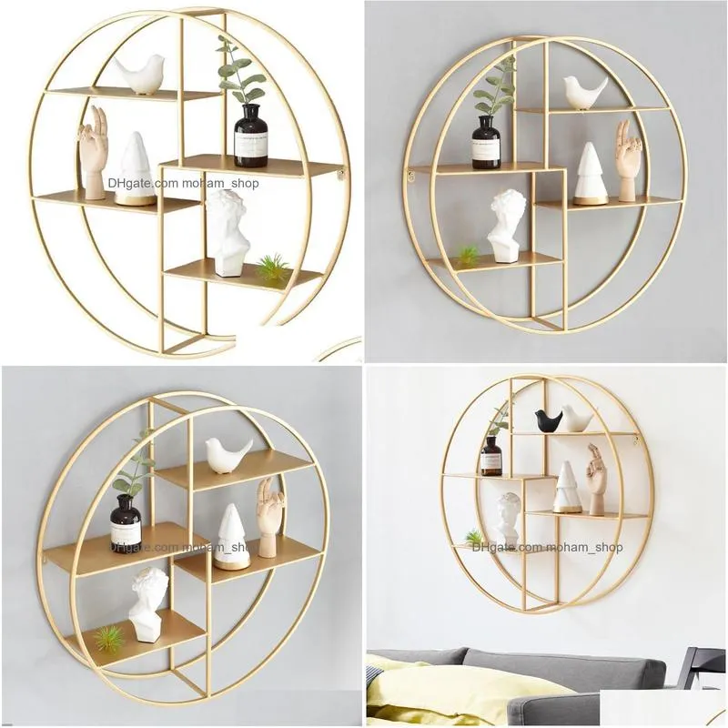 manufacturer customized nordic iron wall metal storage rack minimalist restaurant gold multi-layer wall rack circular multifunctional decorative