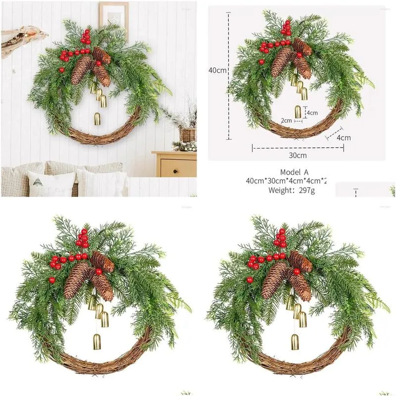 decorative flowers 1 pcs christmas pinecone bell rattan wreath door hanging rustic as shown 40x30cm day decorations