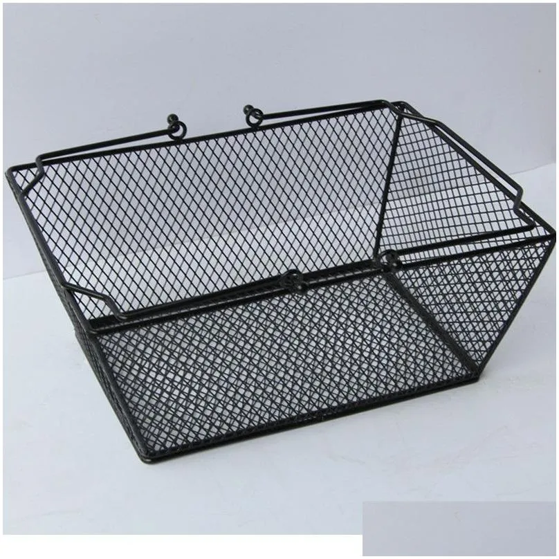 new shopping baskets for cosmetics ,powder coated bastket for cosmetics store wire mesh basket with metal handles free shipping