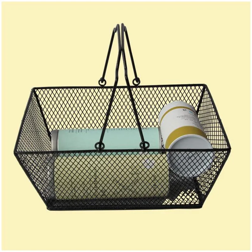 new shopping baskets for cosmetics ,powder coated bastket for cosmetics store wire mesh basket with metal handles free shipping