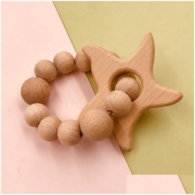 natural wooden pacifier ring clips teethers for baby health care accessories infant fingers exercise toys colorful silicon beaded