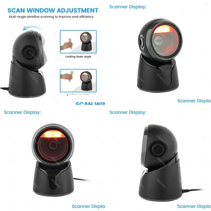 desktop 2d qr barcode scanner a5 hands-free omnidirectional usb big reader 1d screen barcodes scanning