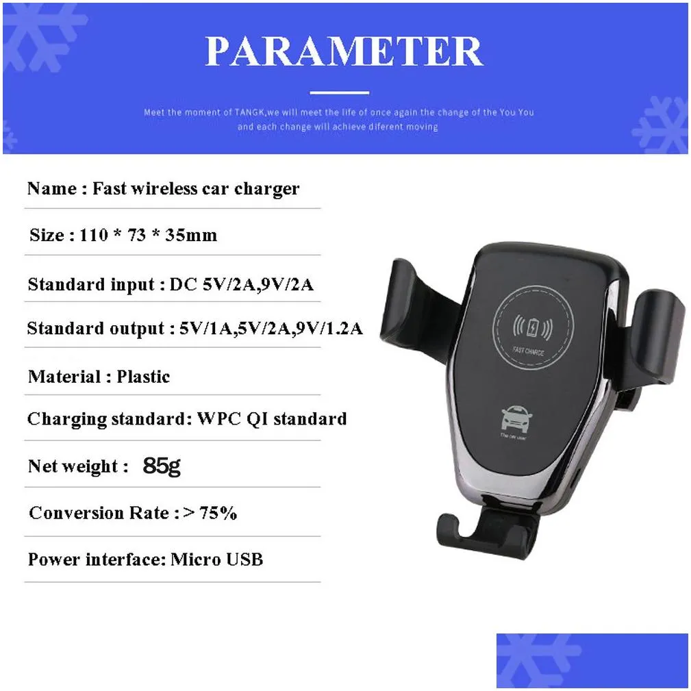 2020 automatic gravity qi wireless car  mount for iphone xs max xr x 8 10w fast charging phone holder for samsung s10 s9 