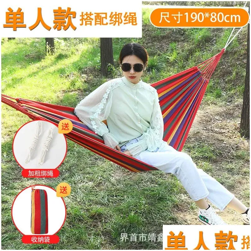 hammocks portable hammock outdoor hammock garden sports home travel camping swing canvas stripe hang bed hammock double single people