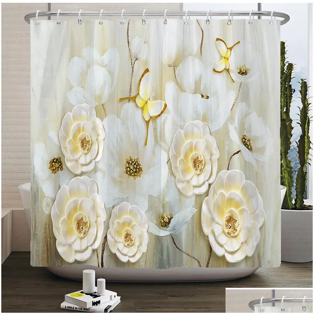 shower curtains 3d beautiful flower tree printed bathroom curtain polyester waterproof with hook home decoration shower curtains bathroom screen