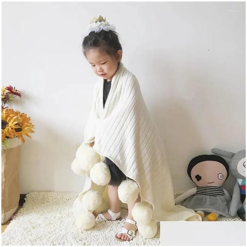 blankets knitted baby blanket for borns winter cotton swaddle warp with wool ball children products kids bath towel pography props