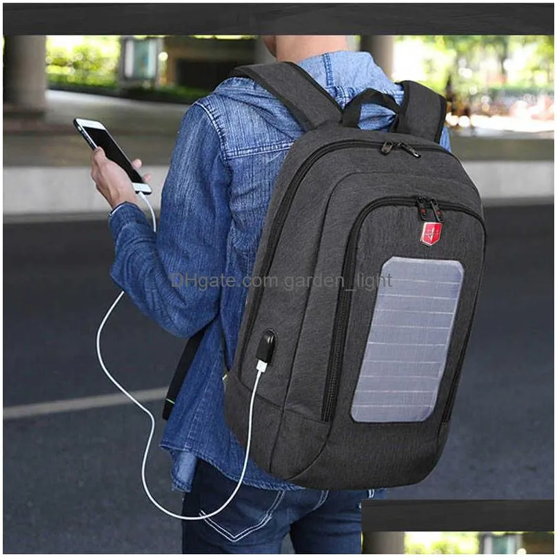 2021 waterproof panel men usb charging 15.6 inch laptop backpacks travel bags solar  daypacks male mochila 0103