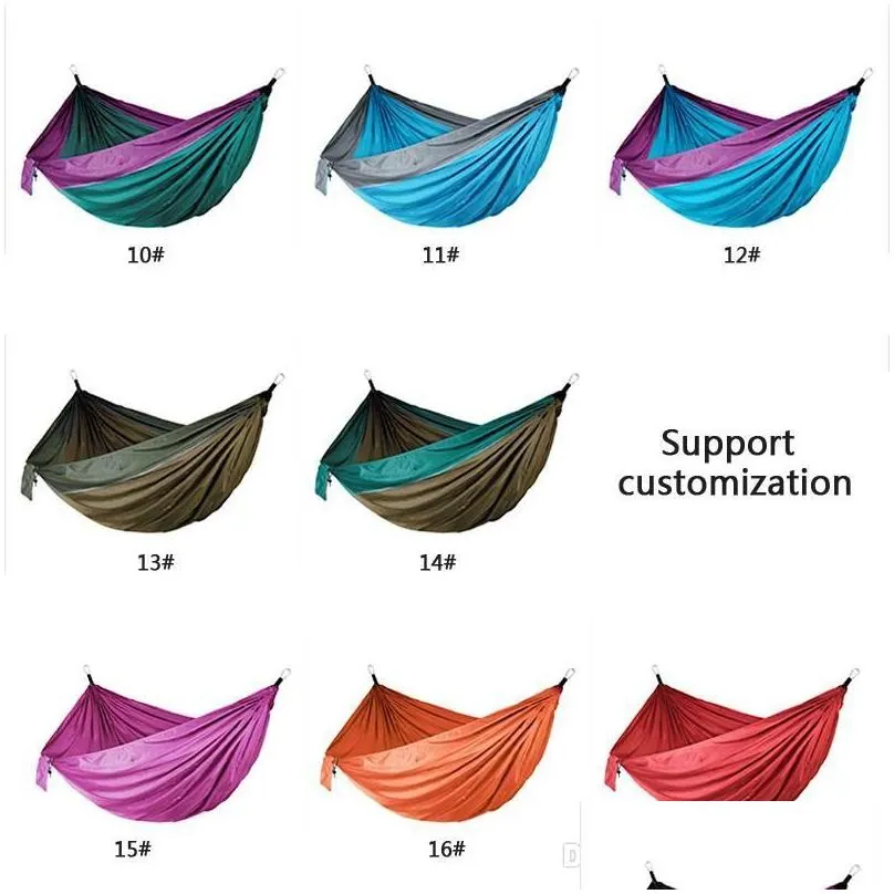 44 colors nylon hammock with rope carabiner 106*55 inch outdoor parachute cloth hammock foldable field camping swing hanging bed bc