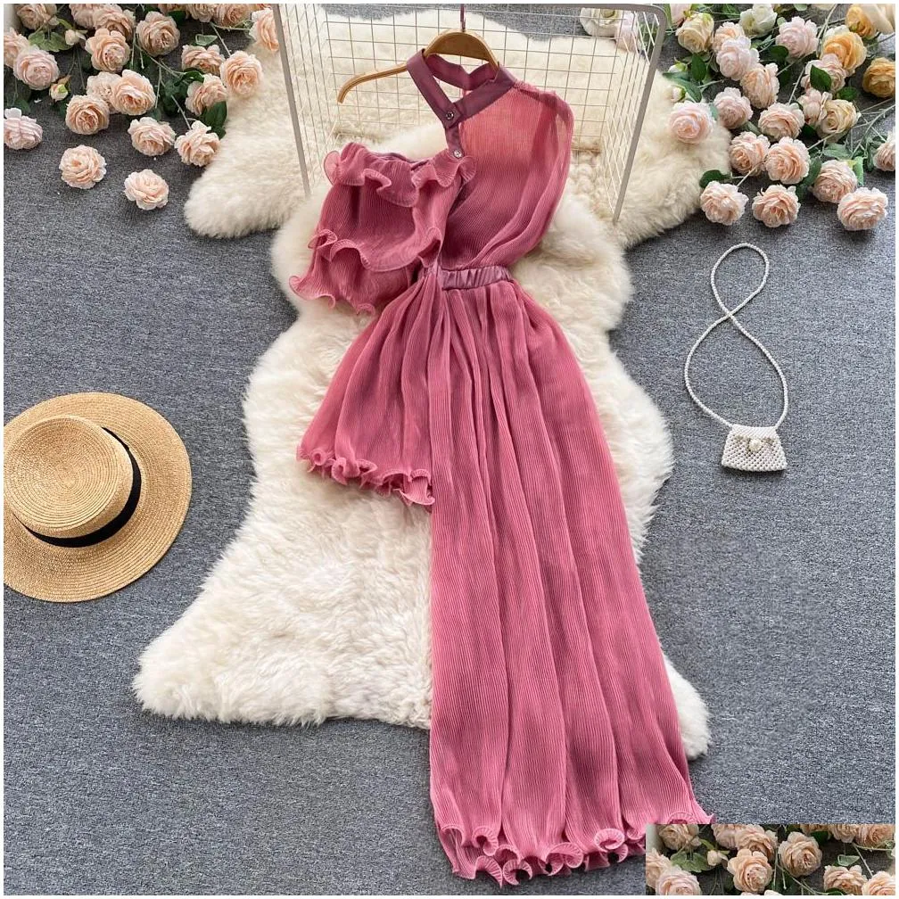 Basic & Casual Dresses Tree Fungus Dress Summer Women Hollow Out Fashion Solid Single Breasted Ladeis Chic Ruffled Dresses 2023 Drop Dhgel