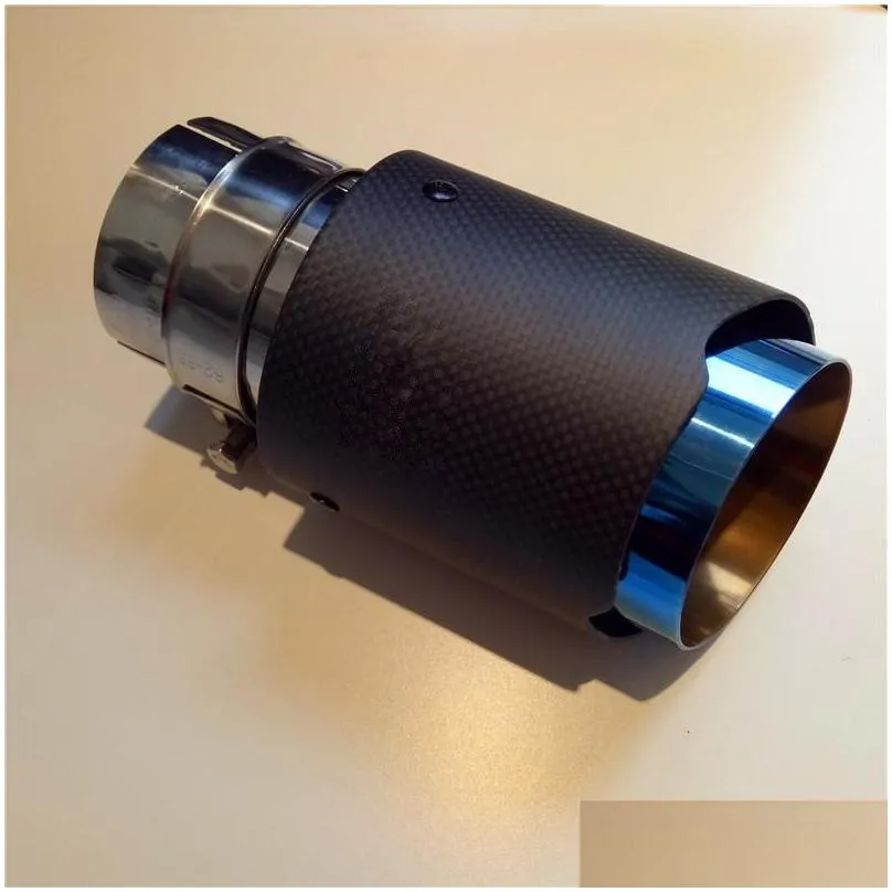 1pcs in 63mm out 101mm akrapovic exhaust pipe escape carbon fiber with blue stainless steel muffler tail tip