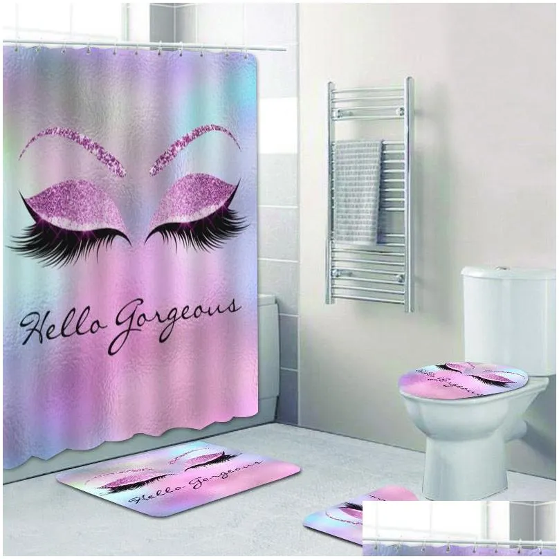girly rose gold eyelash makeup shower curtain bath curtain set spark rose drip bathroom curtain eye lash beauty salon home decor