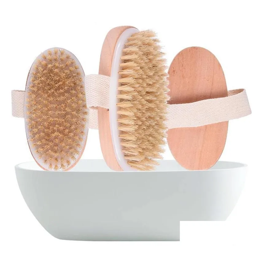 dry skin body soft natural bristle brush wooden bath shower bristle brush spa body brush without handle 2020