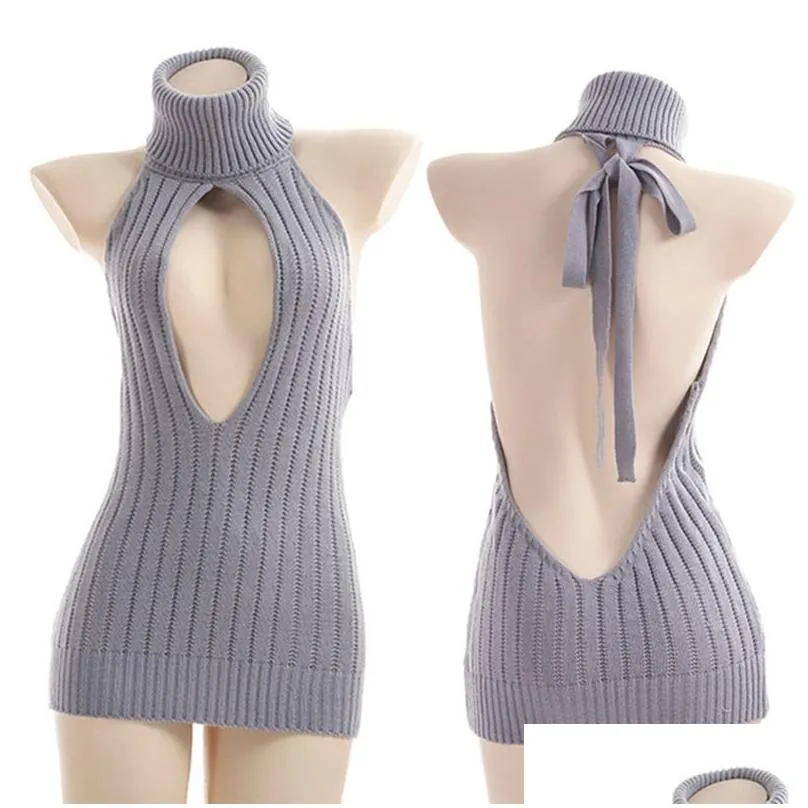 Women`S Sweaters Fashion Y Women Backless Virgin Killer Sweater Turtleneck Open Chest Hollow Knitted Plovers Fall Sweaters220812 Drop Dhkfe