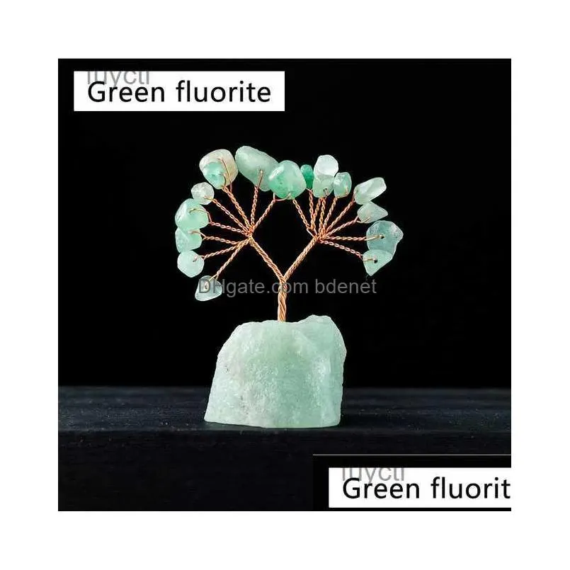 Arts And Crafts 1Pc Natural Gemstone Crystal Lucky Tree With Stone Base Home Office Desk Living Room Decor Mini Drop Delivery Dhwu1