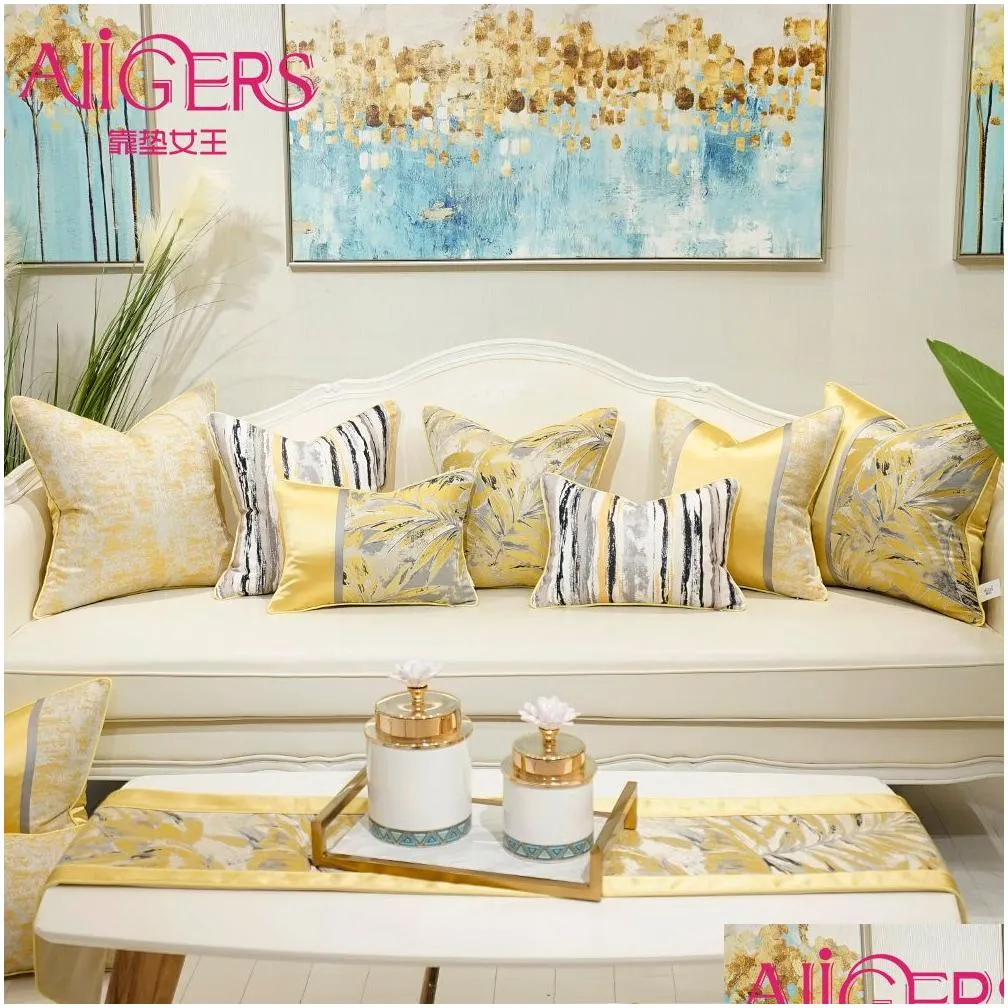 avigers yellow cushion covers square striped patchwork jacquard pillow cases home decorative for car sofa bedroom lj201216