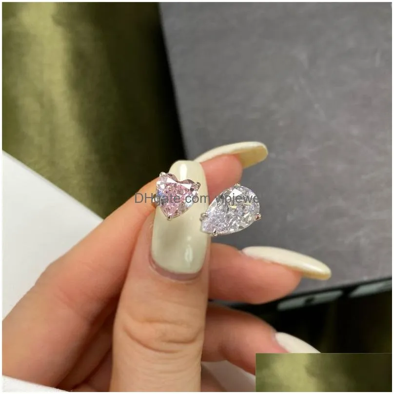 pink diamond designer ring for woman wed 925 sterling silver 5a zirconia round pear love wedding engagement heart band rings womens luxury jewelry nail