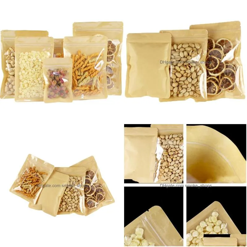 storage bags 1000pcs one side clear kraft paper bag self seal dried fruits coffee beans chocolate recyclable package wholesale